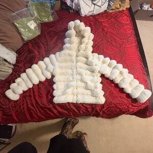 NEW Baciano White Faux Fur Hooded Quilted Coat- S